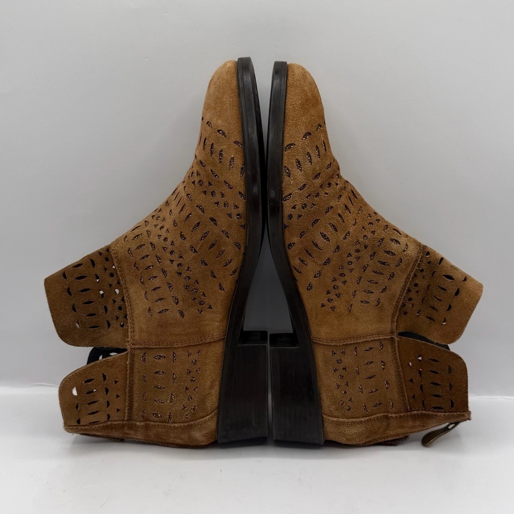 KANNA Ankle Boots Brown Suede Gold Accents SIze 6.5 / 37 Made in Spain - Picture 4 of 9